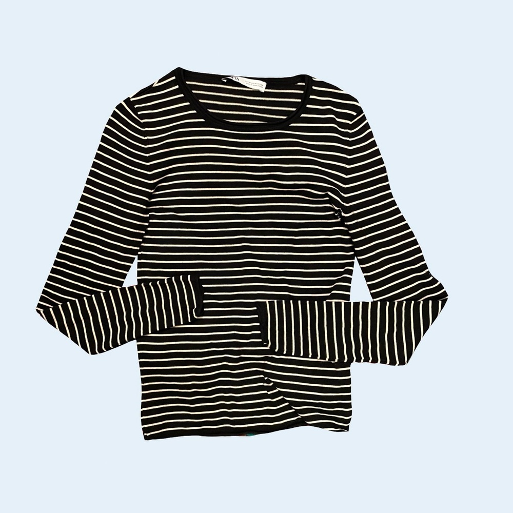 Zara Black and White Striped Long Sleeve Tee